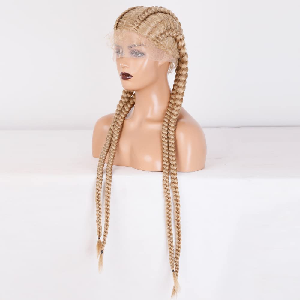 RONGDUOYI RDY Blonde Braided Lace Front Wigs Long Micro Box Braids Wigs Heat Friendly Hair Braiding Styles Replacement Wig for Black Women with Baby Hair (36Inch, Blonde)