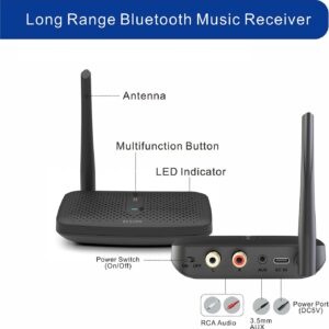 Besign BE-RCA Pro Long Range Bluetooth Adapter for Bluetooth Music Streaming, Black