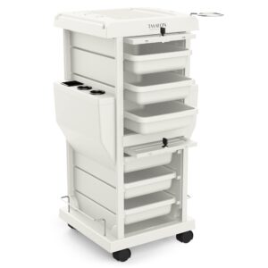 tasalon ultimate salon trolley cart for salon station space saving salon rolling cart for extra storage hair salon beauty cart new upgrade lockable 6 trays 2 tray holders multipurpose tool cart -white