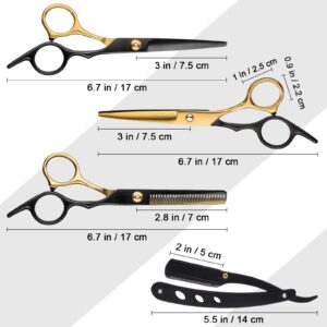 Hair Scissors,11Pcs Professional Black Gold Hair Cutting Scissors Shears Sets,Stainless Steel Barber Scissors Supplies,Straight Shears, Thinning Shears, Multi Use Haircut Sets for Home Salon Barber