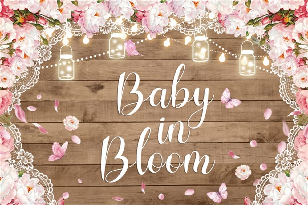 Baby in Bloom Backdrop 7x5ft Rustic Baby Shower Backdrop for Girl Wood Flowers Baby Shower Backdrop Girls Baby Shower Party Decoration Backdrop Baby in Bloom Backdrop for Newborn Baby Photography