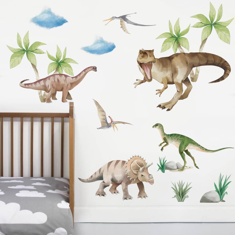 Runtoo Large Dinosaur Wall Decals for Boys Tropical Dino Wall Stickers Kids Bedroom Baby Nursery Wall Decor