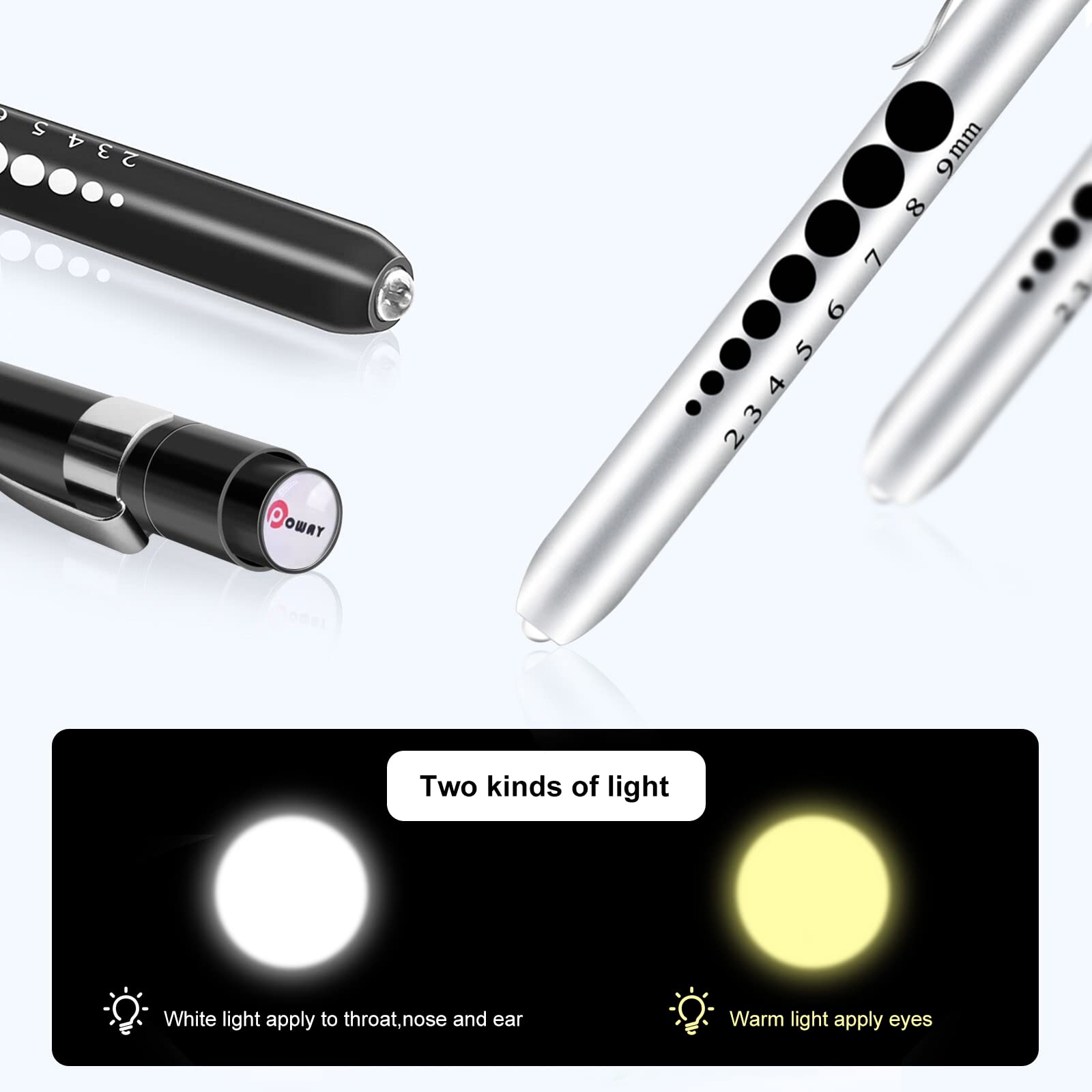 Opoway Nurse Penlight with Pupil Gauge Medical Pen Light for Nurses Doctors with Batteries Included 2ct. Black and Silver