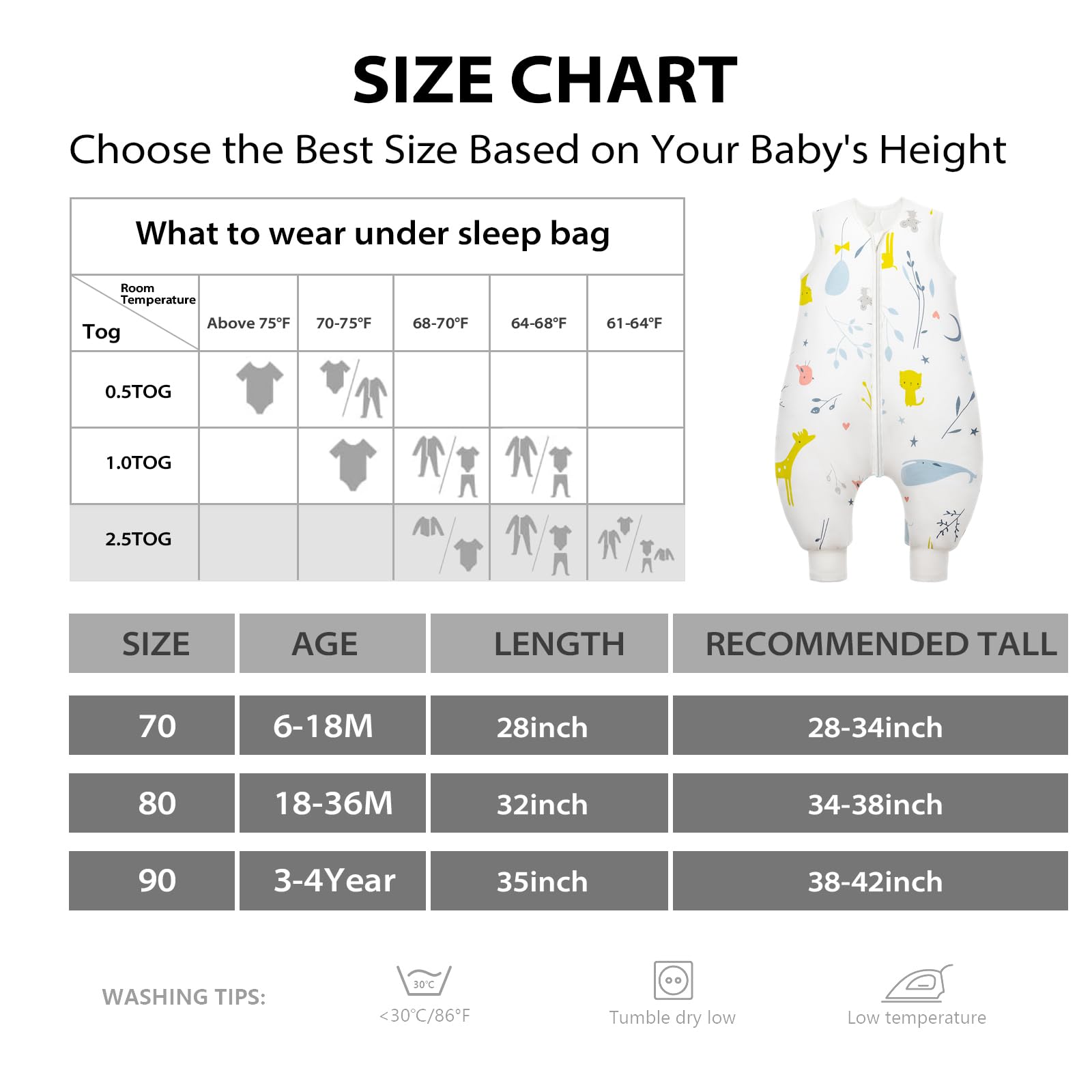 Mosebears Baby Sleep Sack with Feet，Baby Winter Sleep Sack for Toddler Thicken 2.5 TOG (3-4T Years, Baby height 38-42 inches)