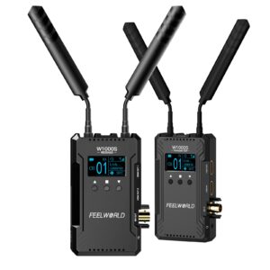 feelworld w1000s wireless video transmission system sdi dual hdmi transmitter and receiver full duplex intercom live streaming 1000ft long range with 0.08s low latency