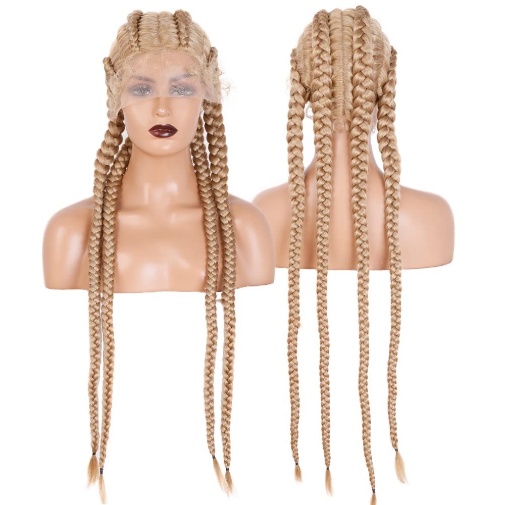 RONGDUOYI RDY Blonde Braided Lace Front Wigs Long Micro Box Braids Wigs Heat Friendly Hair Braiding Styles Replacement Wig for Black Women with Baby Hair (36Inch, Blonde)