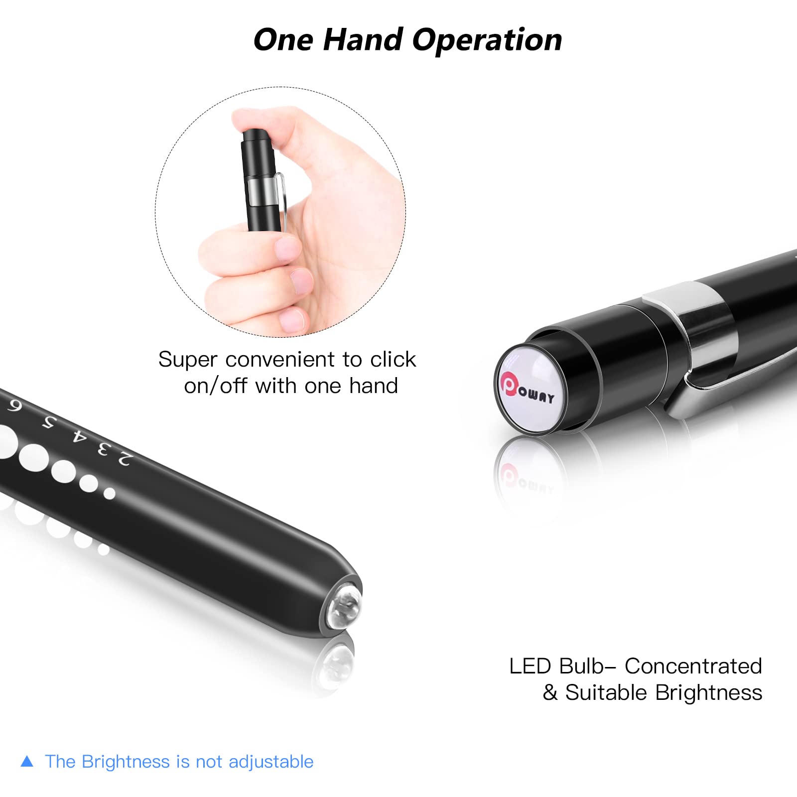 Opoway Nurse Penlight with Pupil Gauge Medical Pen Light for Nurses Doctors with Batteries Included 2ct. Black and Silver