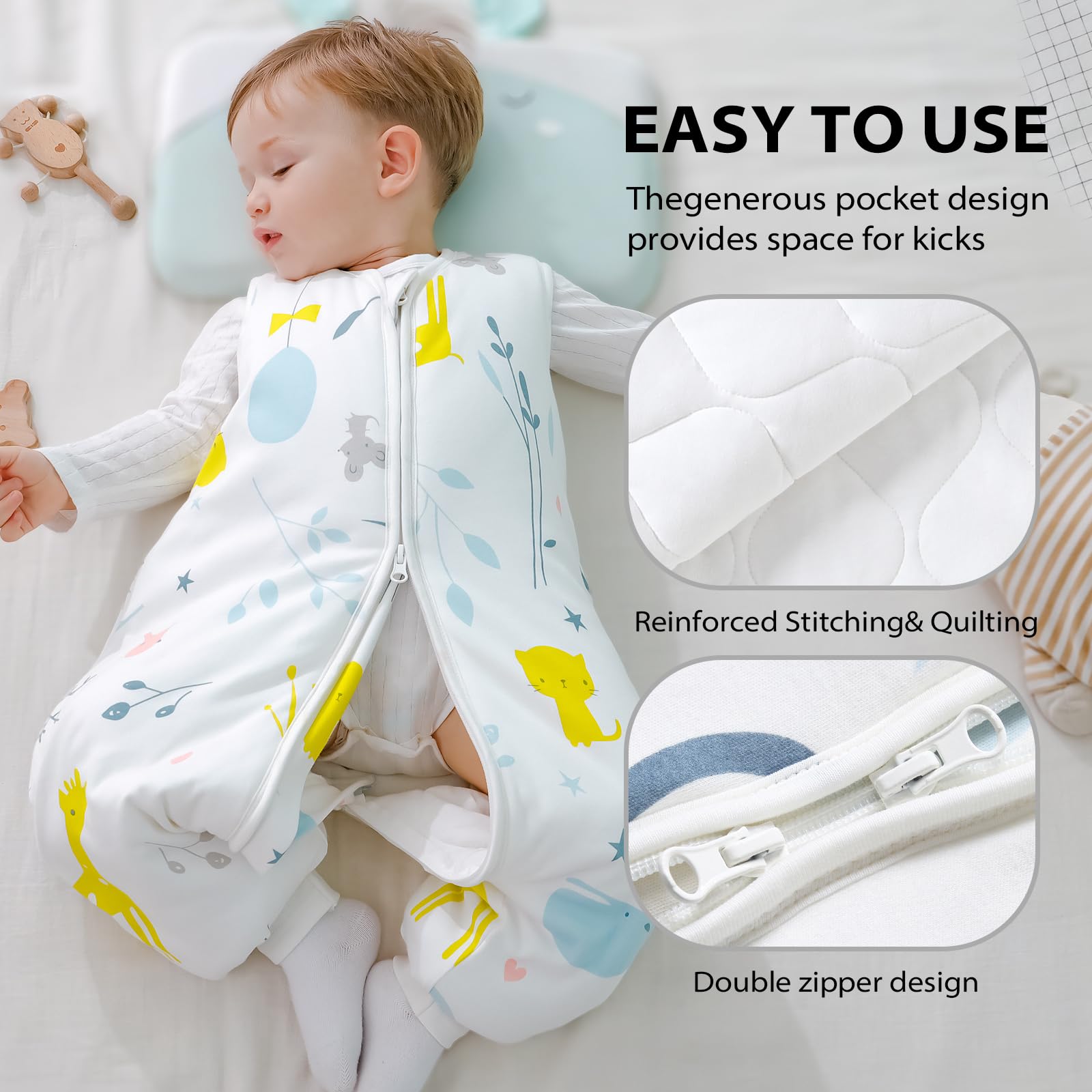 Mosebears Baby Sleep Sack with Feet，Baby Winter Sleep Sack for Toddler Thicken 2.5 TOG (3-4T Years, Baby height 38-42 inches)