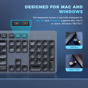 USB C Keyboard Mouse for MacBook, 2 in 1 Jiggler Mouse Mover, Full Size Wireless Keyboard Mouse Combo for MacBook Pro/MacBook Air/iMac/Windows Laptop Computer