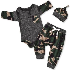 aalizzwell baby boy outfit 0-3 months, infant fall winter clothes camouflage pullover sweatsuit warm camo clothing