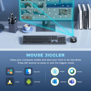 USB C Keyboard Mouse for MacBook, 2 in 1 Jiggler Mouse Mover, Full Size Wireless Keyboard Mouse Combo for MacBook Pro/MacBook Air/iMac/Windows Laptop Computer