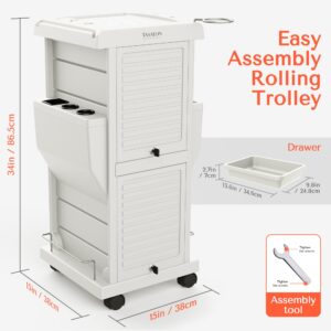 TASALON Ultimate Salon Trolley Cart for Salon Station Space Saving Salon Rolling Cart for Extra Storage Hair Salon Beauty Cart New upgrade Lockable 6 Trays 2 Tray Holders Multipurpose Tool Cart -White