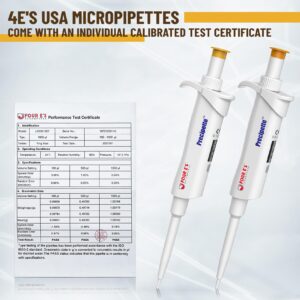 4E's USA Pipette - 0.1-2.0μl Micropipette, Adjustable Volume Pipette with Autoclavable Lower Portion, Universal Tip Cone Single Channel Pipettes, Laboratory ISO 8655 Calibrated Pipettor