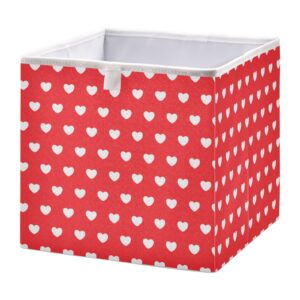 Emelivor Valentines Day Red Hearts Cube Storage Bin Foldable Storage Cubes Waterproof Toy Basket for Cube Organizer Bins for Toys Closet Kids Nursery Boys Girls Clothes Book - 11.02x11.02x11.02 IN