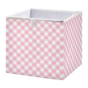 wellday storage basket pink gingham foldable 11 x 11 x 11 in cube storage bin home decor organizer storage baskets box for toys, books, shelves, closet, laundry, nursery