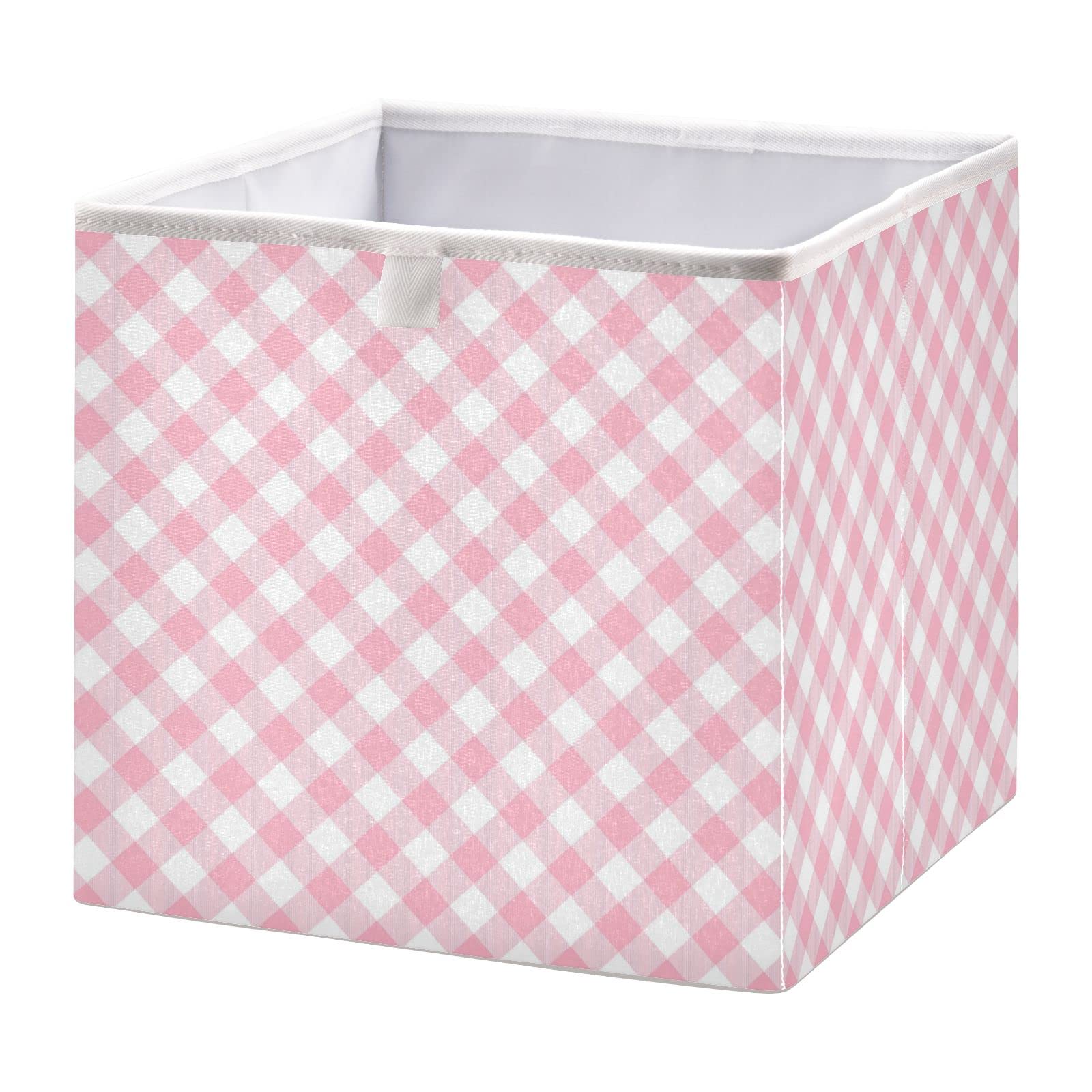 WELLDAY Storage Basket Pink Gingham Foldable 11 x 11 x 11 in Cube Storage Bin Home Decor Organizer Storage Baskets Box for Toys, Books, Shelves, Closet, Laundry, Nursery