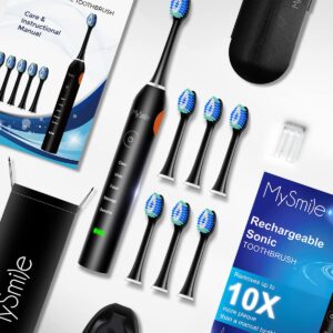 MySmile Electric Toothbrush for Adults, Rechargeable Sonic Electronic Toothbrush with 12 Brush Heads and Travel Case