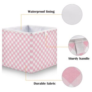 WELLDAY Storage Basket Pink Gingham Foldable 11 x 11 x 11 in Cube Storage Bin Home Decor Organizer Storage Baskets Box for Toys, Books, Shelves, Closet, Laundry, Nursery