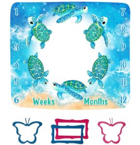 fhzon turtle milestone blanket blue sea life baby blanket beach newborn gift with week months swaddling bag 48x40in btlsfh127