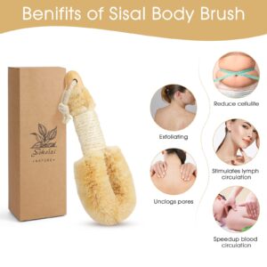 Dry Brushing Body Brush for Skin - Exfoliating Body Scrubber Brushes Natural Sisal Bristle for Lymphatic Drainage Cellulite Body Exfoliator for Bath Shower to Improve Circulation Stop Ingrown Hairs