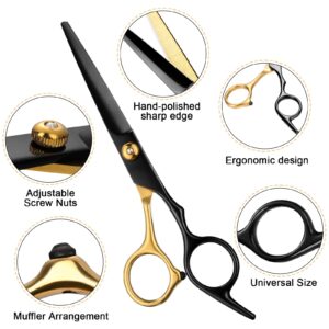 Hair Scissors,11Pcs Professional Black Gold Hair Cutting Scissors Shears Sets,Stainless Steel Barber Scissors Supplies,Straight Shears, Thinning Shears, Multi Use Haircut Sets for Home Salon Barber