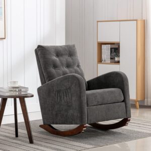 rocking chair modern,upholstered glider rocker chair for nursery,comfy armchair with side pocket for living room (dark grey)