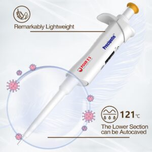 4E's USA Pipette - 0.1-2.0μl Micropipette, Adjustable Volume Pipette with Autoclavable Lower Portion, Universal Tip Cone Single Channel Pipettes, Laboratory ISO 8655 Calibrated Pipettor