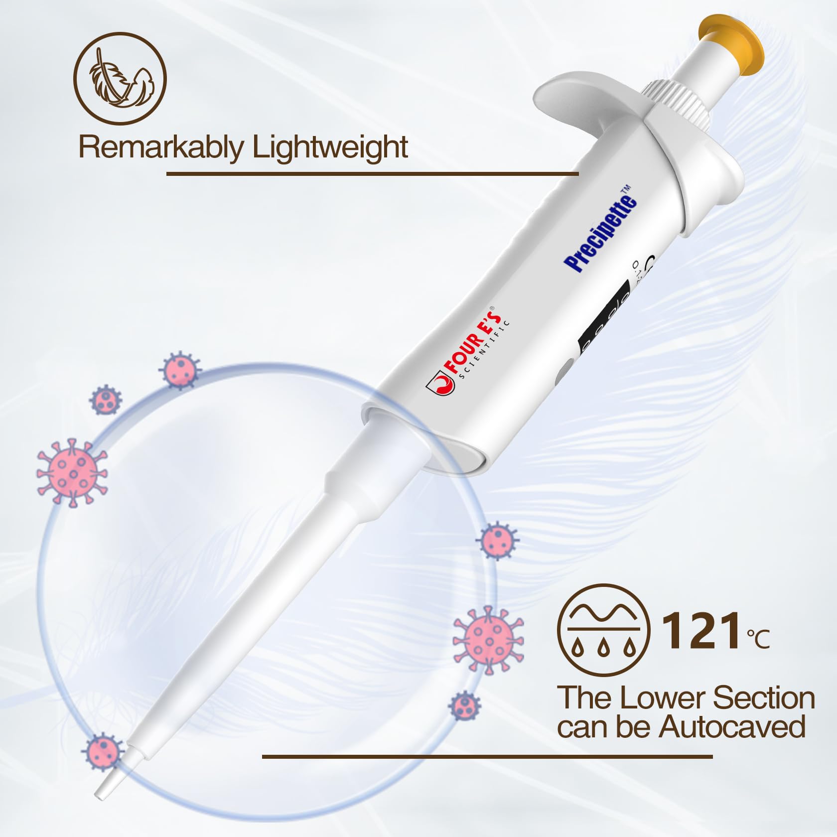 4E's USA Pipette - 0.1-2.0μl Micropipette, Adjustable Volume Pipette with Autoclavable Lower Portion, Universal Tip Cone Single Channel Pipettes, Laboratory ISO 8655 Calibrated Pipettor