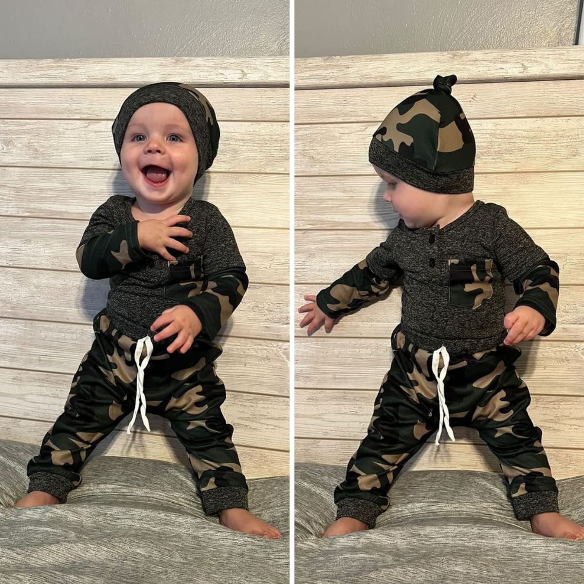 Aalizzwell Baby Boy Outfit 0-3 Months, Infant Fall Winter Clothes Camouflage Pullover Sweatsuit Warm Camo Clothing