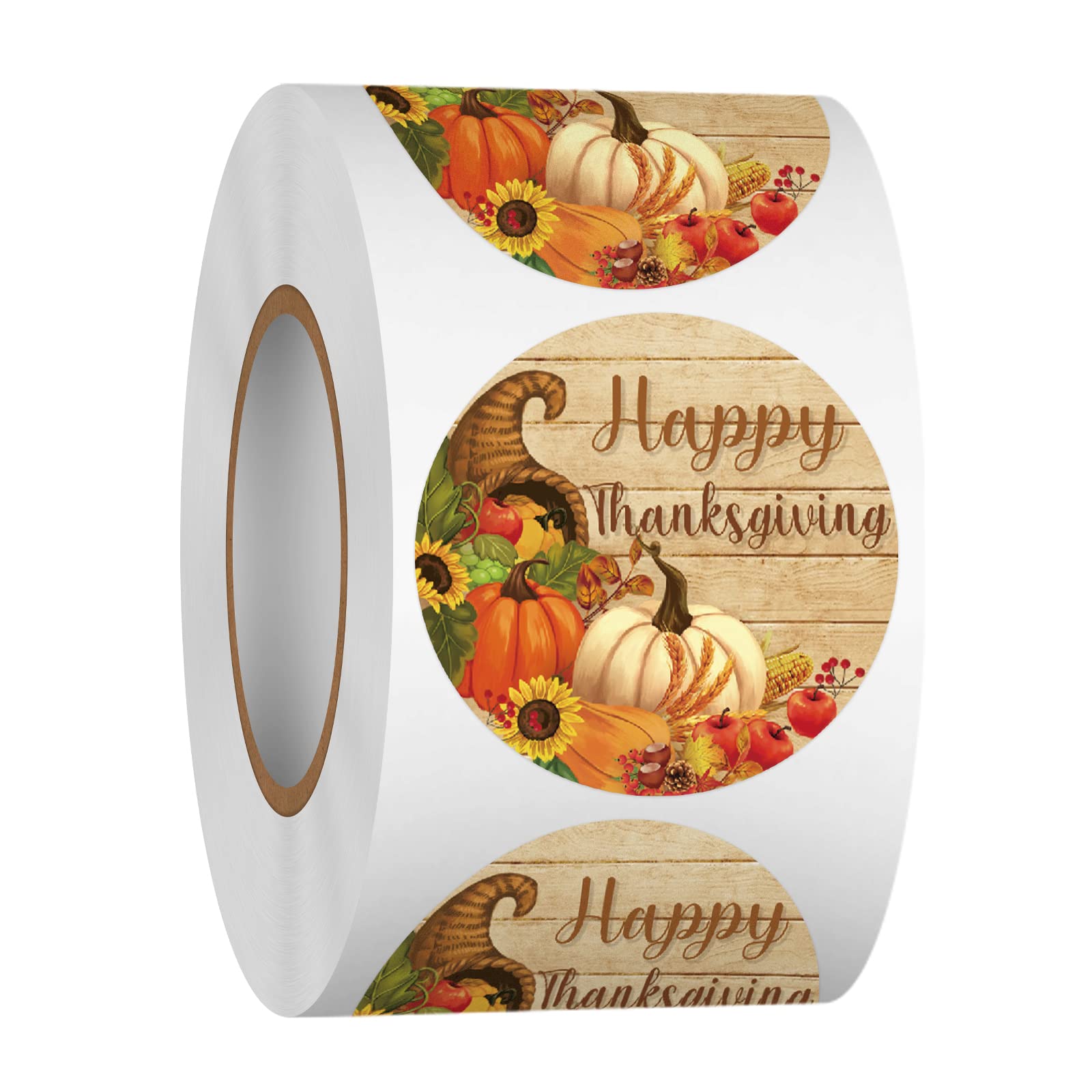 Heyfibro 500 Pcs Thanksgiving Stickers, 1.5" Harvest Pumpkin Round Label Stickers for Kids, Funny Fall Sticker Roll for Sealing, Packing & Parties