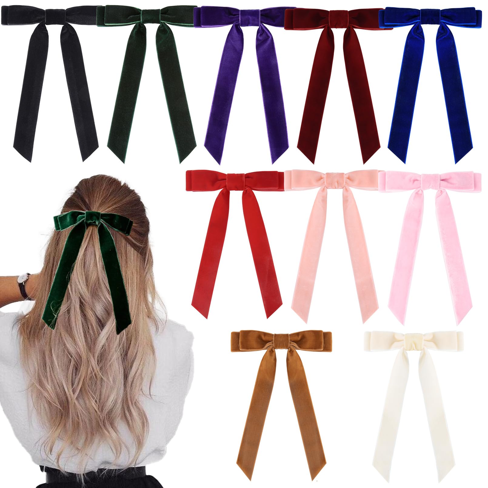 10PCS Velvet Bows Hair Clip Ribbon Accessories Ponytail Holder Hair Bow for Women Girls Toddlers Teens Kids