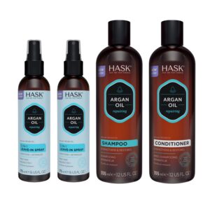 hask argan oil collection: 2 5-in-1 leave in conditioners and 1 shampoo and conditioner set