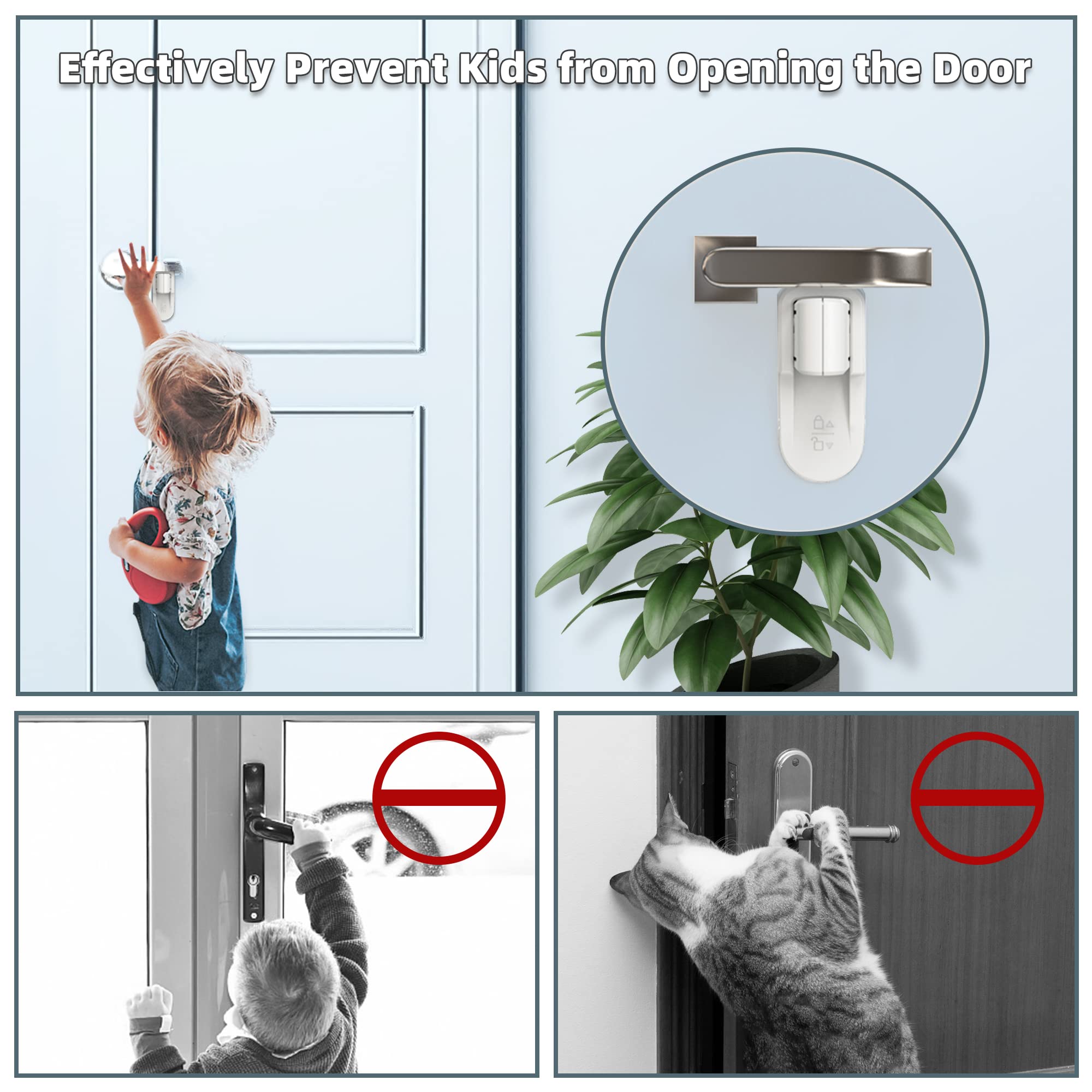 Childproof Door Lever Lock AOSITE 4 Pack Door Handle Lock 3M Adhesive Baby Safety Door Lever Locks for Toddlers Child Safety Locks for Doors Prevent Toddlers from Opening Doors No Tools Need or Drill