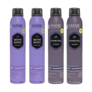 hask dry shampoo sampler set: 2 each biotin dry shampoos and charcoal 4.3oz dry shampoos