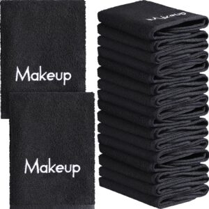 chumia 18 pcs makeup remover towels 13 x 13 face cotton washcloths with makeup embroidery black facial reusable makeup remover cloth soft cleansing makeup washcloths holiday gift for women