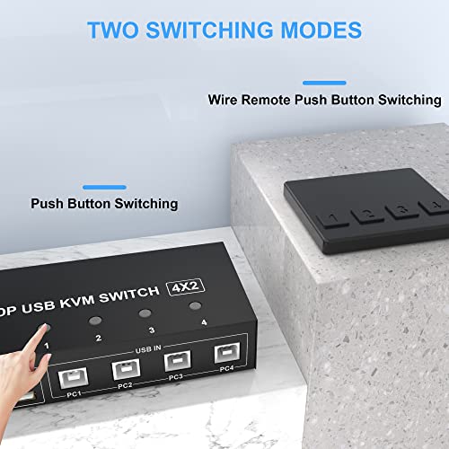 4 Port KVM Switch Dual Monitor Displayport 4K 60Hz, KVM Switch 2 Monitors 4 Computers with 4 USB 2.0 Hub, Dual Monitor Displayport KVM Switch Keyboard Mouse Switcher