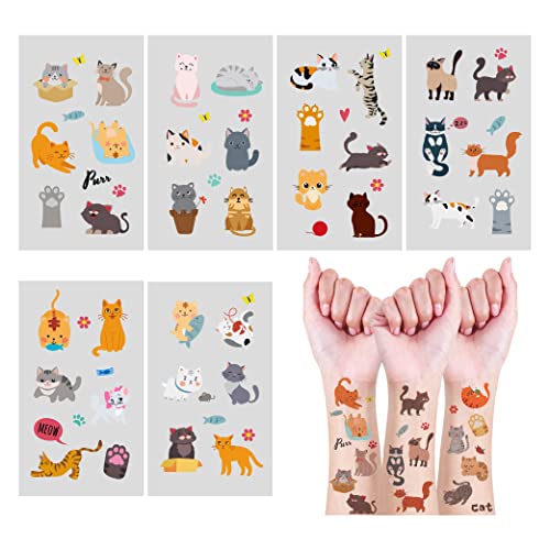 24 Sheets Cat Temporary Tattoos, Birthday Decorations Cat Party Favors