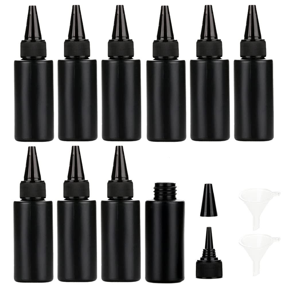 NANSHINE 10pcs 60ml(2oz) Black Plastic Squeeze Dispensing Bottles Glue Bottle Light-proof Sealed Plastic Bottle With Caps, For DIY Crafts, Glue, Liquids