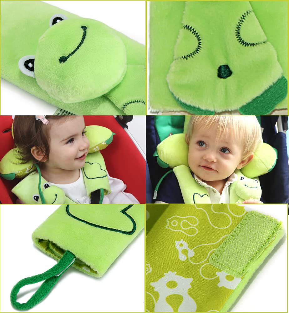 2 Pcs Car Seat Belt Strap Covers,Cartoon Animal Car Seat Strap Pads for Girls and Boys,Seat Belt Shoudler Pads for Infant Stroller Pushchair Seatbelt (Frog)