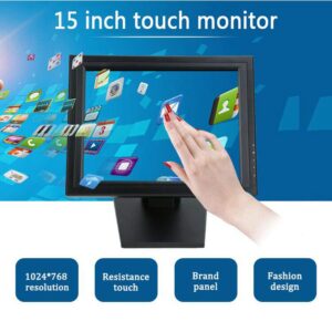 YIYIBYUS 15" Touchscreen Monitor, LED Touch Screen Display LED Monitor 1024x768 Resolution VGA for PC/POS Cashier Retail Restaurant Bar Coffee Store Menu Order Point of Sale