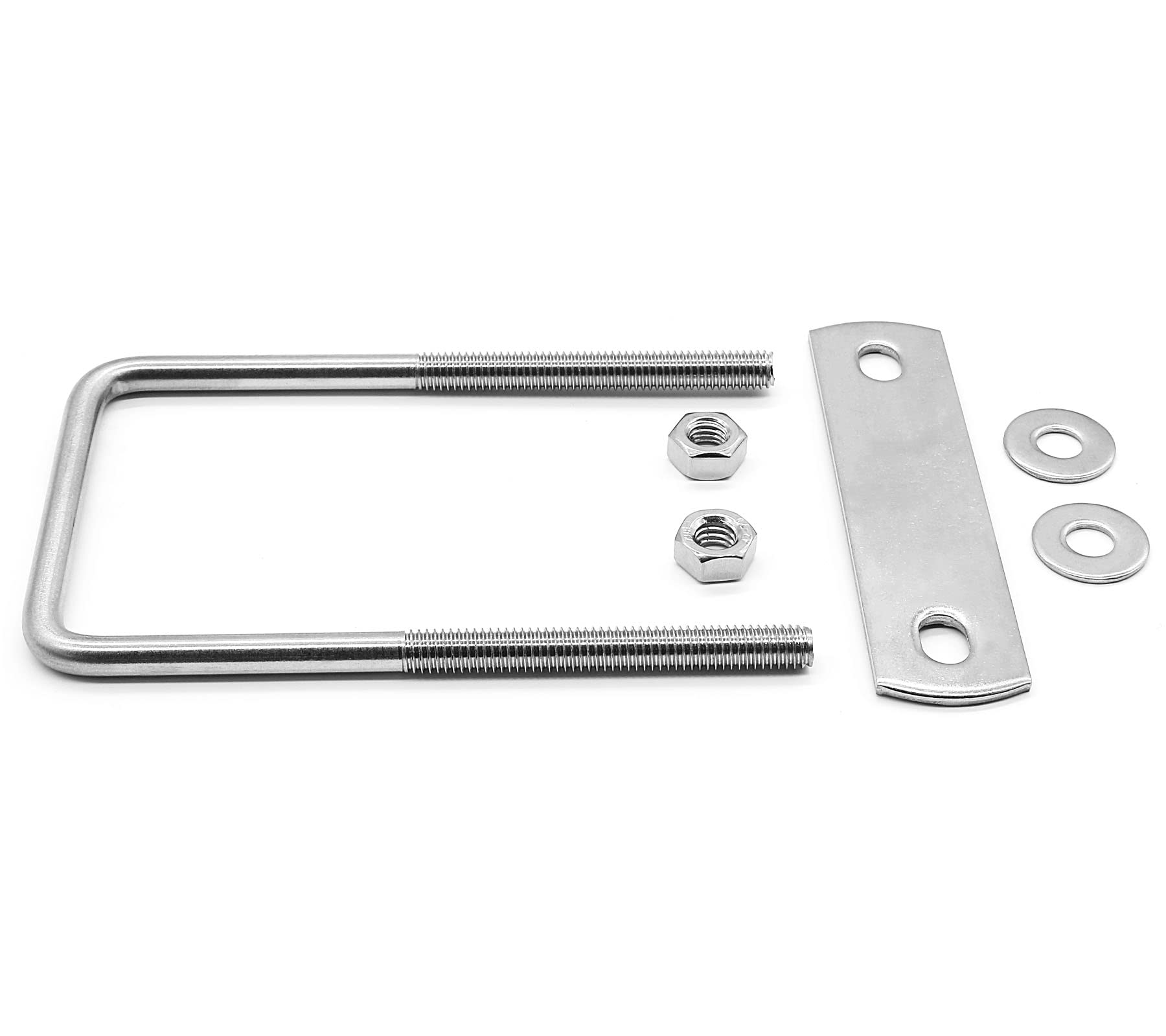 BokWin 4PCS M6x50x100mm Stainless Steel Square U-Bolt Tie Down U Bolt with Frame Plate、Washer and Nuts