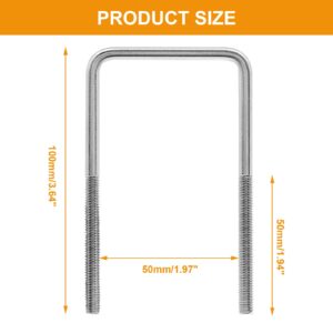 BokWin 4PCS M6x50x100mm Stainless Steel Square U-Bolt Tie Down U Bolt with Frame Plate、Washer and Nuts