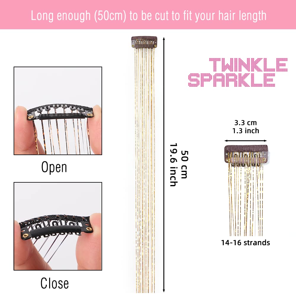 6 Pcs Clip in Hair Tinsle Kit, 19.6 Inch Heat Resistant Glitter Tinsel Hair Extension Clips, Fairy Hair Sparkle Strands Festival Gift Party Dazzle Hair Accessories for Women Girls Kids (GALAXY)