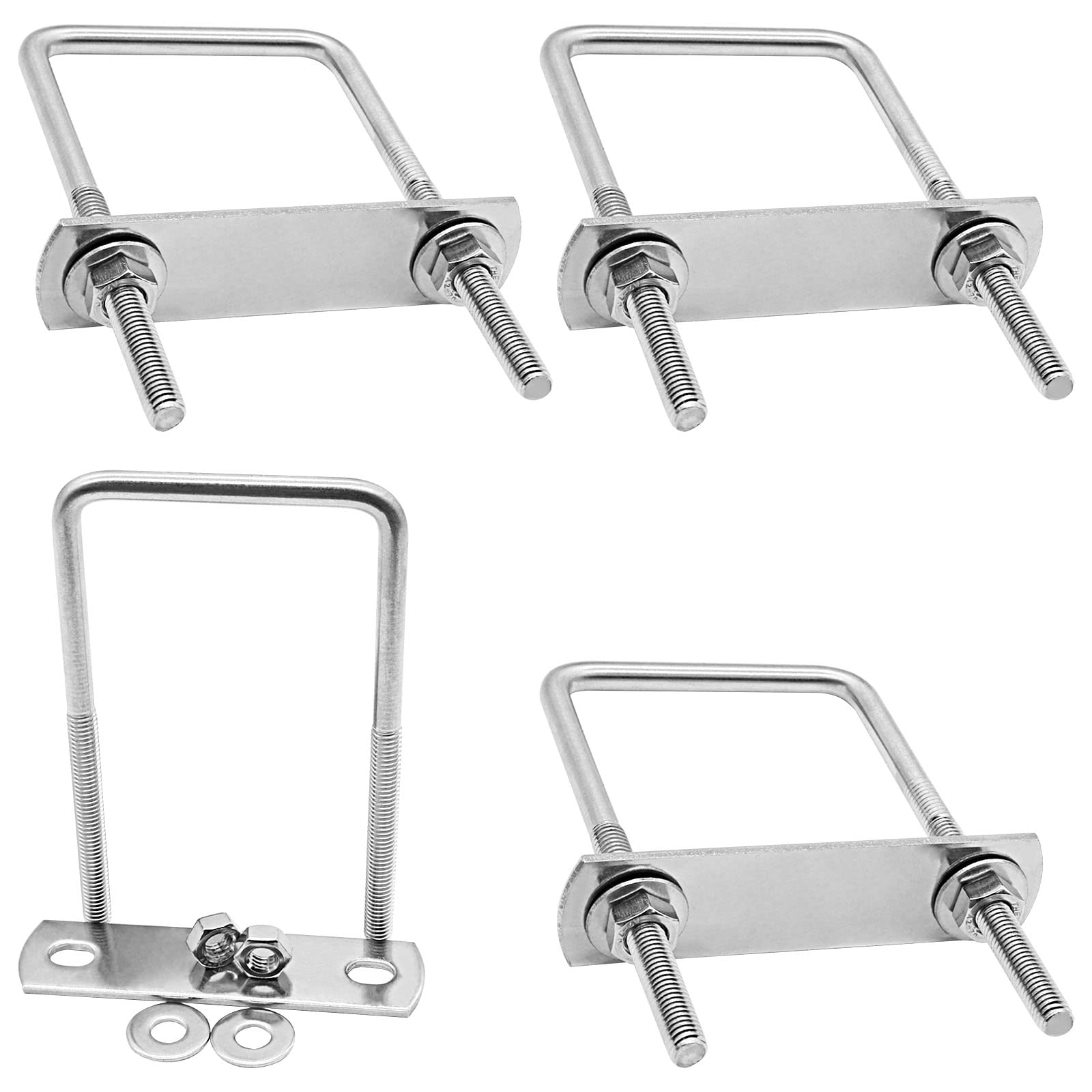 BokWin 4PCS M6x50x100mm Stainless Steel Square U-Bolt Tie Down U Bolt with Frame Plate、Washer and Nuts