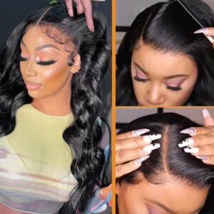 FASCARA 13x4 Body Wave Lace Front Wigs Human Hair Pre Plucked 180% Density HD Transparent Lace Frontal Wigs Human Hair for Women 9A Glueless Wigs Human Hair with Baby Hair 18Inch Natural Color