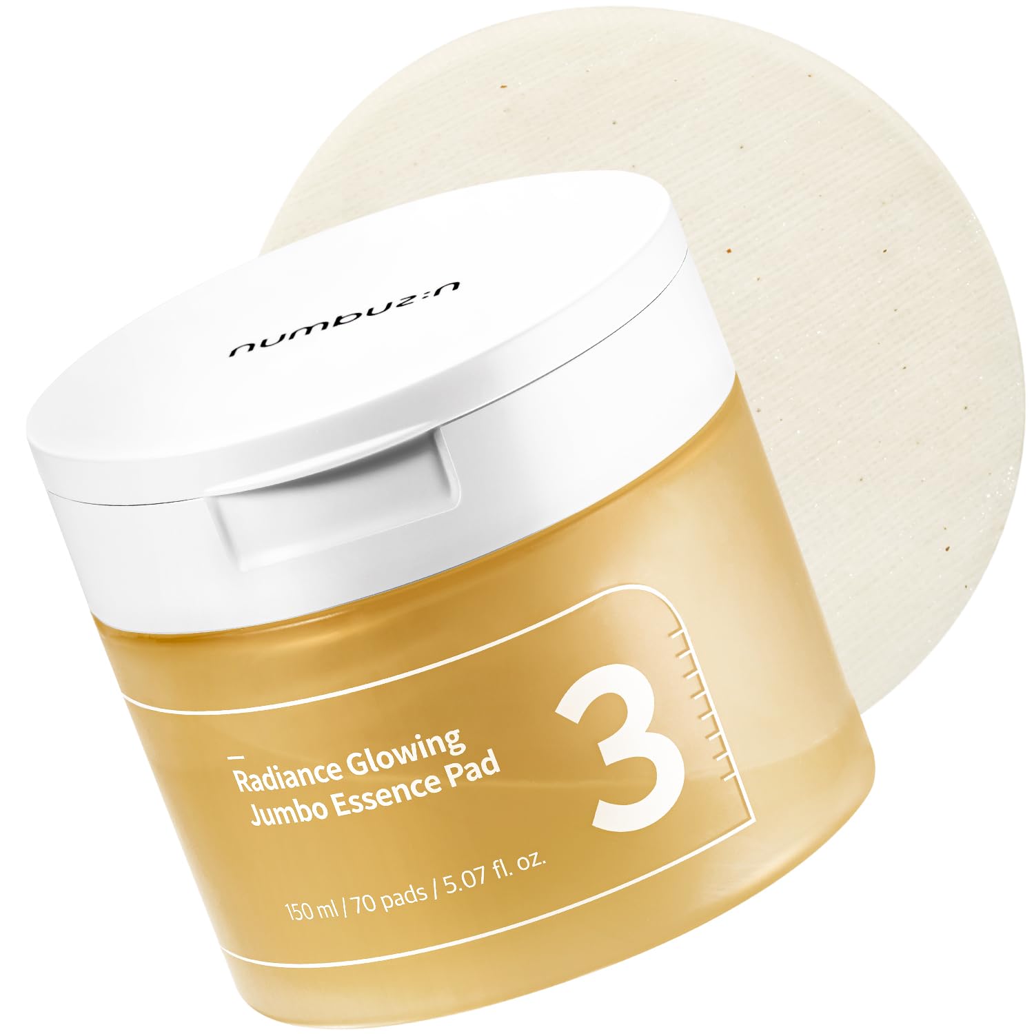 numbuzin No.3 Radiance Glowing Jumbo Essence Pad | Clear Glass Skin, Skin Radiance, Texture Care | Biodegradable Vegan Pads, Fermented Ingredients, Niacinamide | Korean Skin Care | 70 pads/5.07 Fl Oz