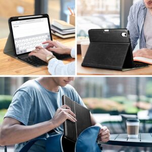 Bokeer Keyboard Case for iPad 10th Generation 2022, Leather Folio Smart Cover with Pencil Holder, Magnetically Detachable Wireless Bluetooth Keyboard [Micro USB Charging, Multi-Angle]-Black