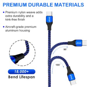 DYUF USB C to USB C Cable, 60W [3PCS 3.2ft 4.9ft 6.5ft] 3A Blue Braided High-Speed USB C Charging Cable, Compatible with Samsung Galaxy S22/S21/S20 Ultra, Note 20/10, etc