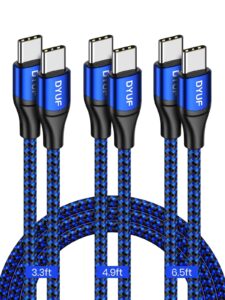 dyuf usb c to usb c cable, 60w [3pcs 3.2ft 4.9ft 6.5ft] 3a blue braided high-speed usb c charging cable, compatible with samsung galaxy s22/s21/s20 ultra, note 20/10, etc