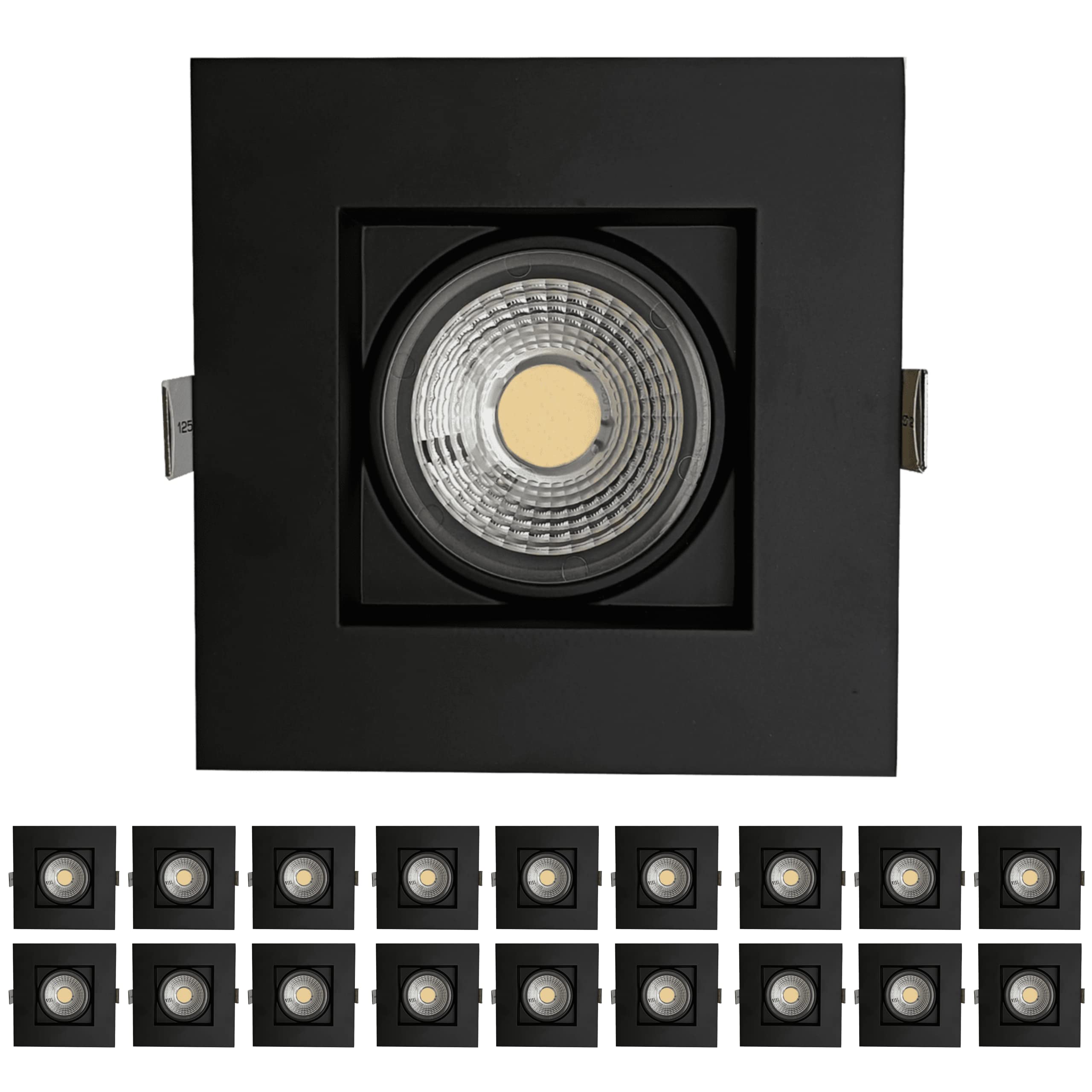 Perlglow 18 Pack 4 inch Gimbal Square Downlight Luminaire, Black Finish, LED Recessed Light Fixtures Dimmable 14W=120W, 1100 Lumens, CRI 90+, IC Rated, ETL Listed, 3CCT Selectable 3000K|4100K|5000K